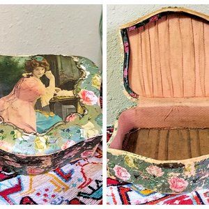Small Victorian Collar Box - Edwardian Cardboard and Celluloid Brush Box